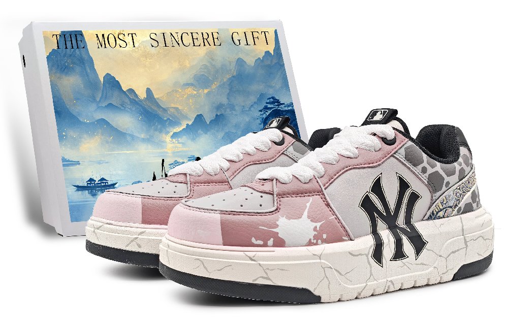 MLB Chunky Liner Low-Top Skateboard Shoes Unisex Gray Pink