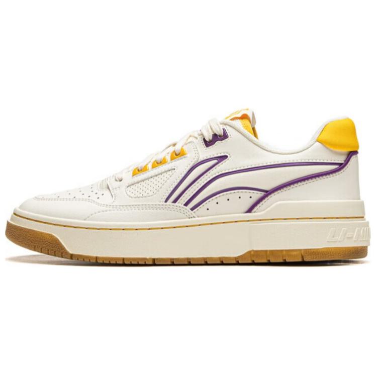 LiNing BadFive Rising Stars Slip Resistant Abrasion Resistant Low top Skateboard Shoes Unisex White Purple Yellow