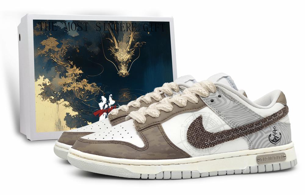Nike Dunk Low-Top Skateboard Shoes Men's White Gray Brown