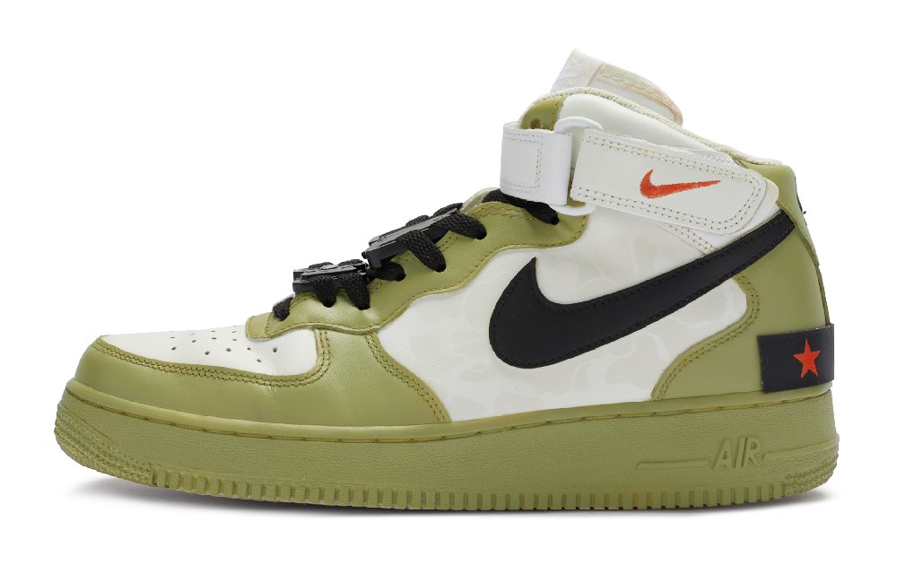 Nike Air Force 1 Slip-Resistant Mid-Top Skateboard Shoes GS Army Green White