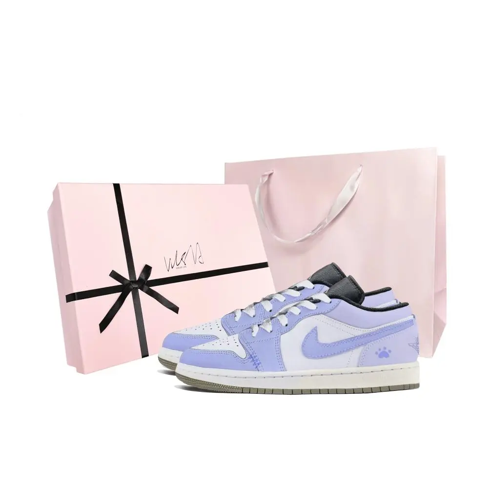 Jordan Air Jordan 1 Taro Puree Ice Cream Abrasion Resistant Low top Vintage Basketball Shoes Unisex Purple