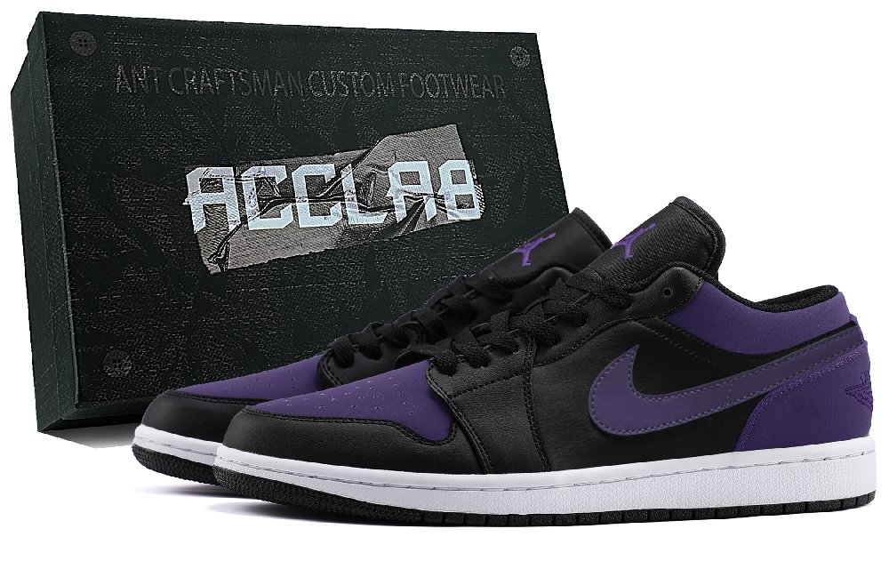 Jordan Air Jordan 1 Wear resistant And Lightweight Low Top Vintage Basketball Shoes Unisex Black Purple