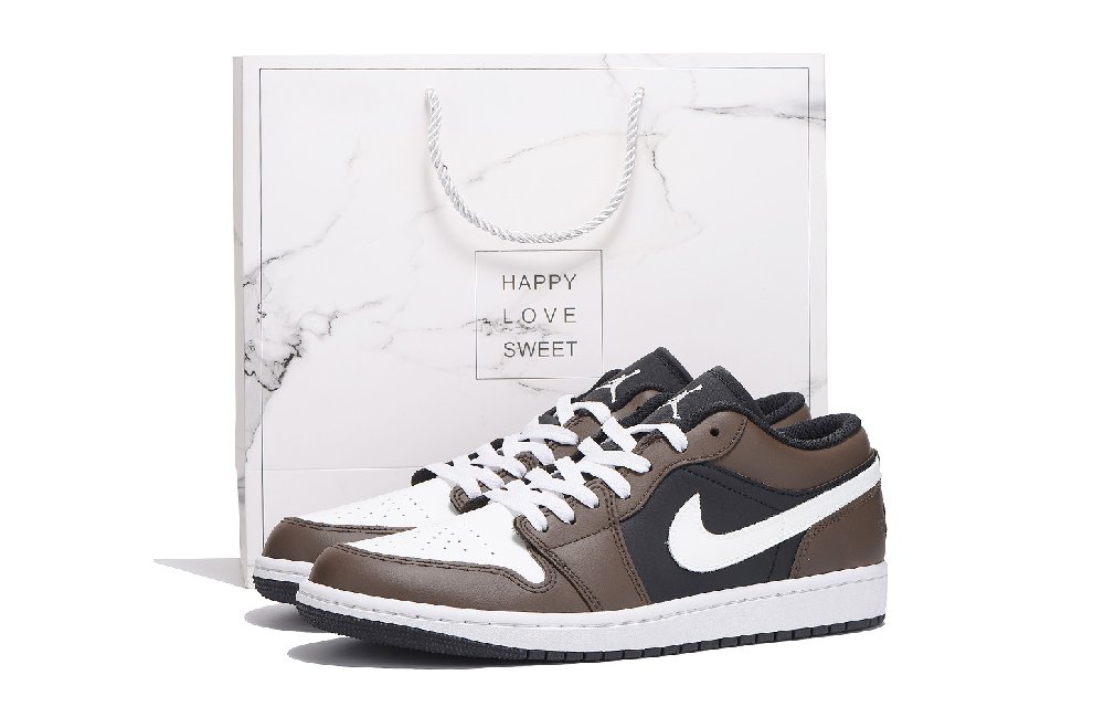 Jordan Air Jordan 1 Anti Slip And Wear Resistant Coverage Low Top Vintage Basketball Shoes Unisex Black Brown
