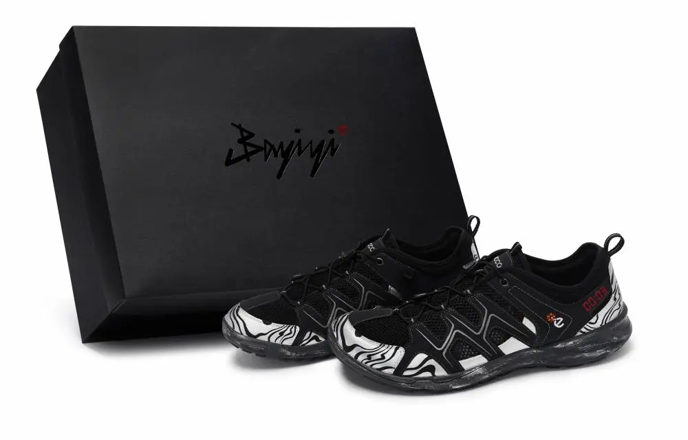 Ecco 811 Manufacturing, Melting Pulse, Special Shoe Box Low top Casual Shoes Men's Black Silver Red