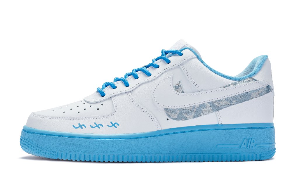 Nike Air Force 1 Low Top Skateboard Shoes GS White Blue