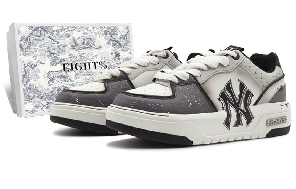 MLB Chunky Liner Wear Resistant Height Increasing Low Top Skateboard Shoes Unisex Gray White