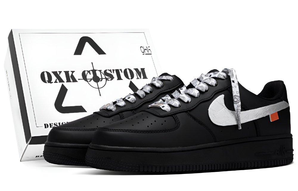 Nike Air Force 1 Paisley, Box Abrasion Resistant Low Top Skateboard Shoes Unisex Black White
