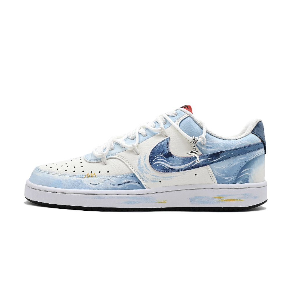Nike Court Vision 1 Listen To The Sea Abrasion Resistant Low Top Skateboard Shoes Men's White Blue