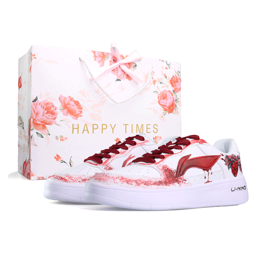LiNing Pontoon Boats Slip Resistant, Lightweight, And Breathable Low Top Skateboard Shoes Unisex White Red