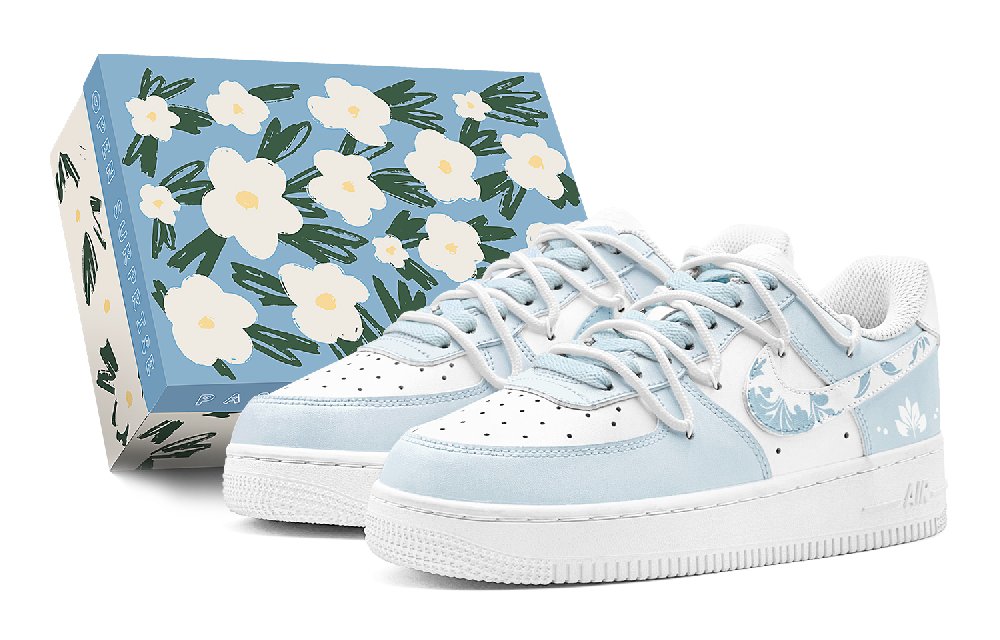 Nike Air Force 1 07 Abrasion Resistant Low Top Skateboard Shoes Men's Pink Blue