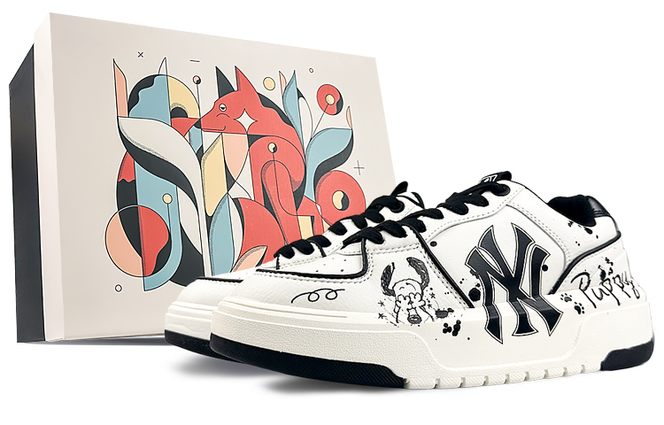 MLB Chunky Liner Wear-Resistant Height Increasing Low-Top Skateboard Shoes Unisex Black White