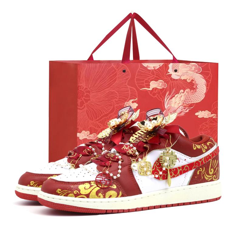 Jordan Air Jordan 1 Shock Absorbers With Slip Resistant Features Low Top Vintage Basketball Shoes Men's Red