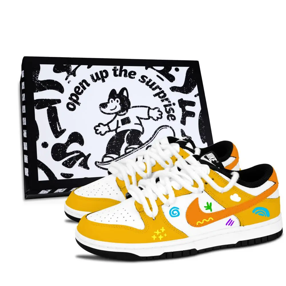 Nike Dunk Black White, Dazzling Color Cute Paint Abrasion Resistant Slip Resistant Low top Skateboard Shoes Unisex