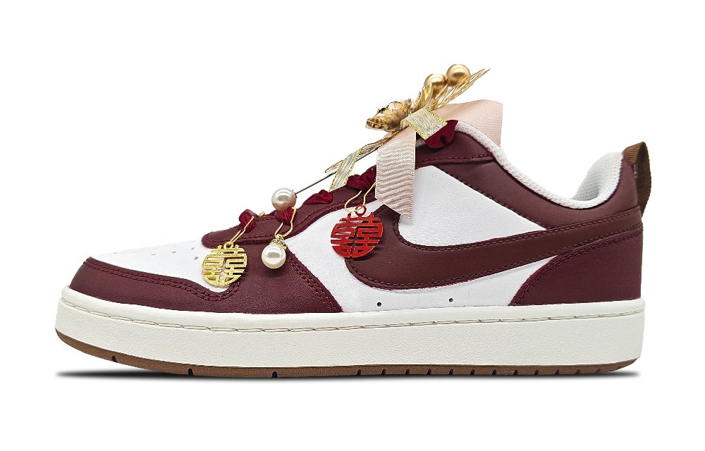 Nike Court Borough Dragon And Phoenix Wedding Gift Anti Slip Wear Resistant Low Top Skateboard Shoes Women's Red White