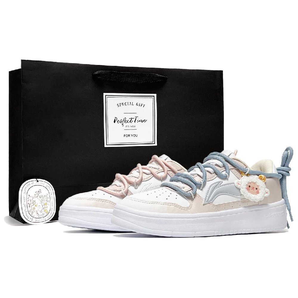 LiNing Pontoon Boats Wear resistant And Lightweight Low Top Skateboard Shoes Women's Blue Pink