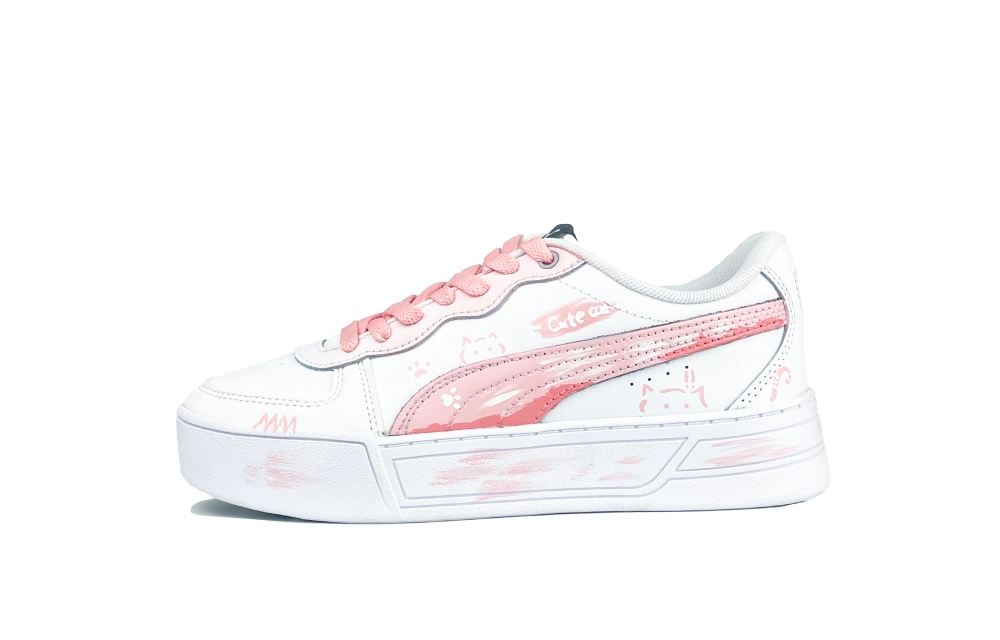 PUMA Skye Yue Shan Li, Peach Blossom Kitten Slip Resistant Low top Skateboard Shoes Women's White Pink