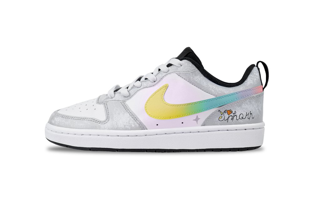 Nike Court Borough 2 Rainbow Slip-Resistant Balance Low-Top Skateboard Shoes Women's Pink Cyan