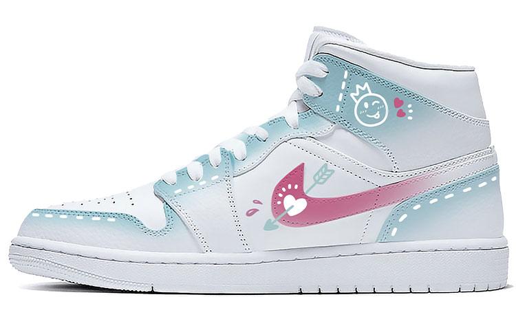 Jordan Air Jordan 1 Mid Cushioning Anti-Slip And Wear-Resistant Mid-Top Vintage Basketball Shoes Men's White Green