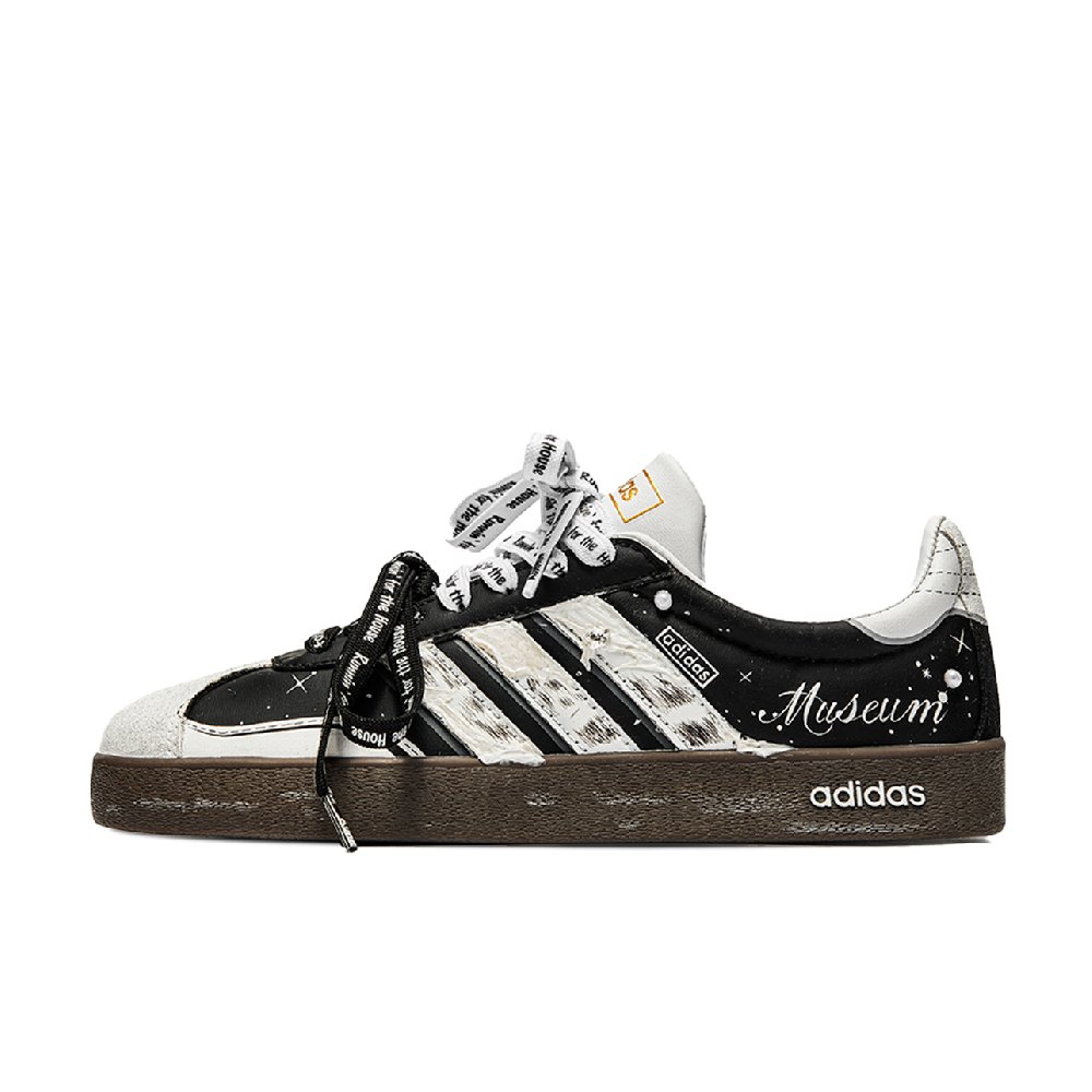 Adidas VL COURT 2.0 IC77 Starry Sky Love Song Abrasion Resistant Low top Skateboard Shoes Unisex Black White