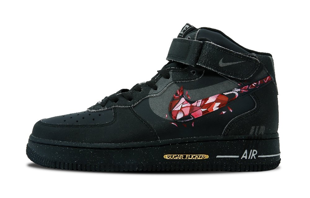 Nike Air Force 1 07 Fragment Hook Warm Anti-Slip And Wear-Resistant Mid-Top Skateboard Shoes Men's Black Red
