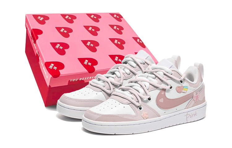 Nike Court Borough Anti-Slip Wear-Resistant Low-Top Skateboard Shoes GS Pink White