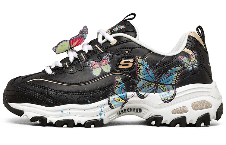 Skechers D'LITES 1.0 Low Top Casual Shoes Women's Black Multicolor Butterfly