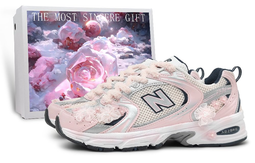 New Balance NB 530 Anti-Slip Wear-Resistant Low-Top Running Shoes Unisex Silver White Pink