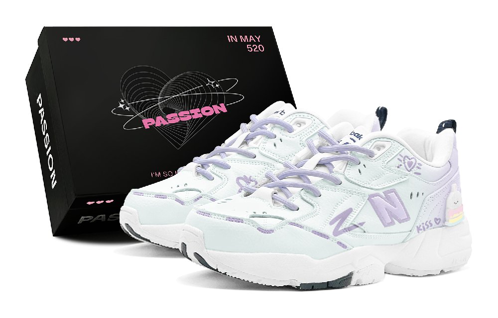 New Balance NB 608 V1 Fall And Winter Trendy KISS Heart Wear-Resistant Low-Top Training Shoes Women's Purple Green