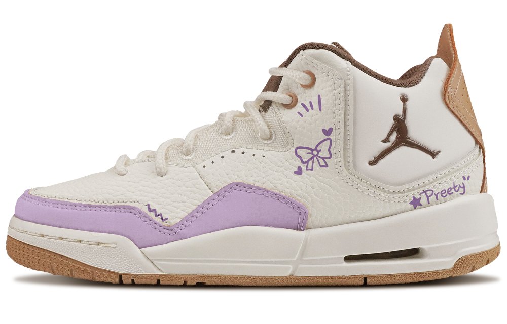 Jordan Courtside 23 Anti-Slip Wear-Resistant Mid-Top Basketball Shoes Women's Beige Purple