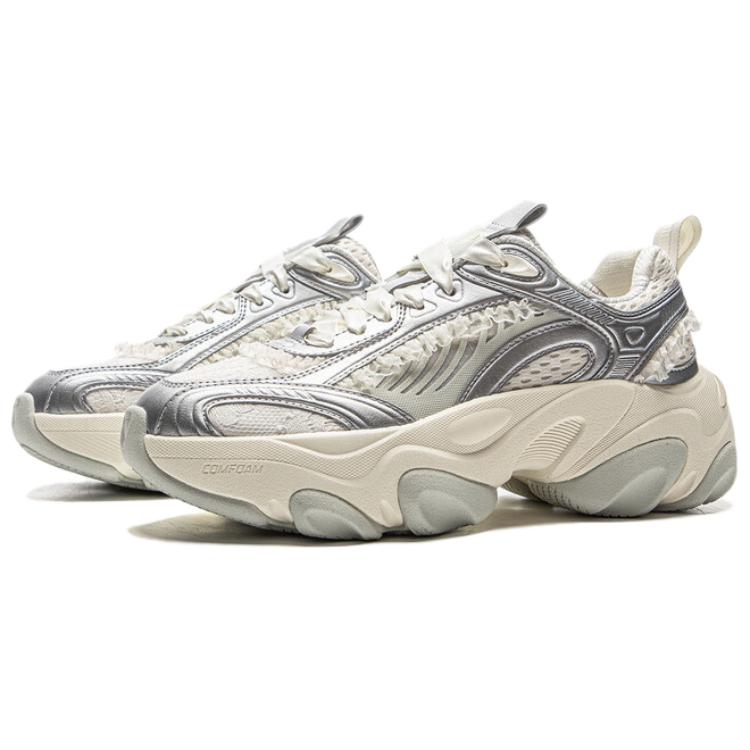 LiNing Anti-Slip And Wear-Resistant Coverage Low-Top Casual Shoes Women's Silver White