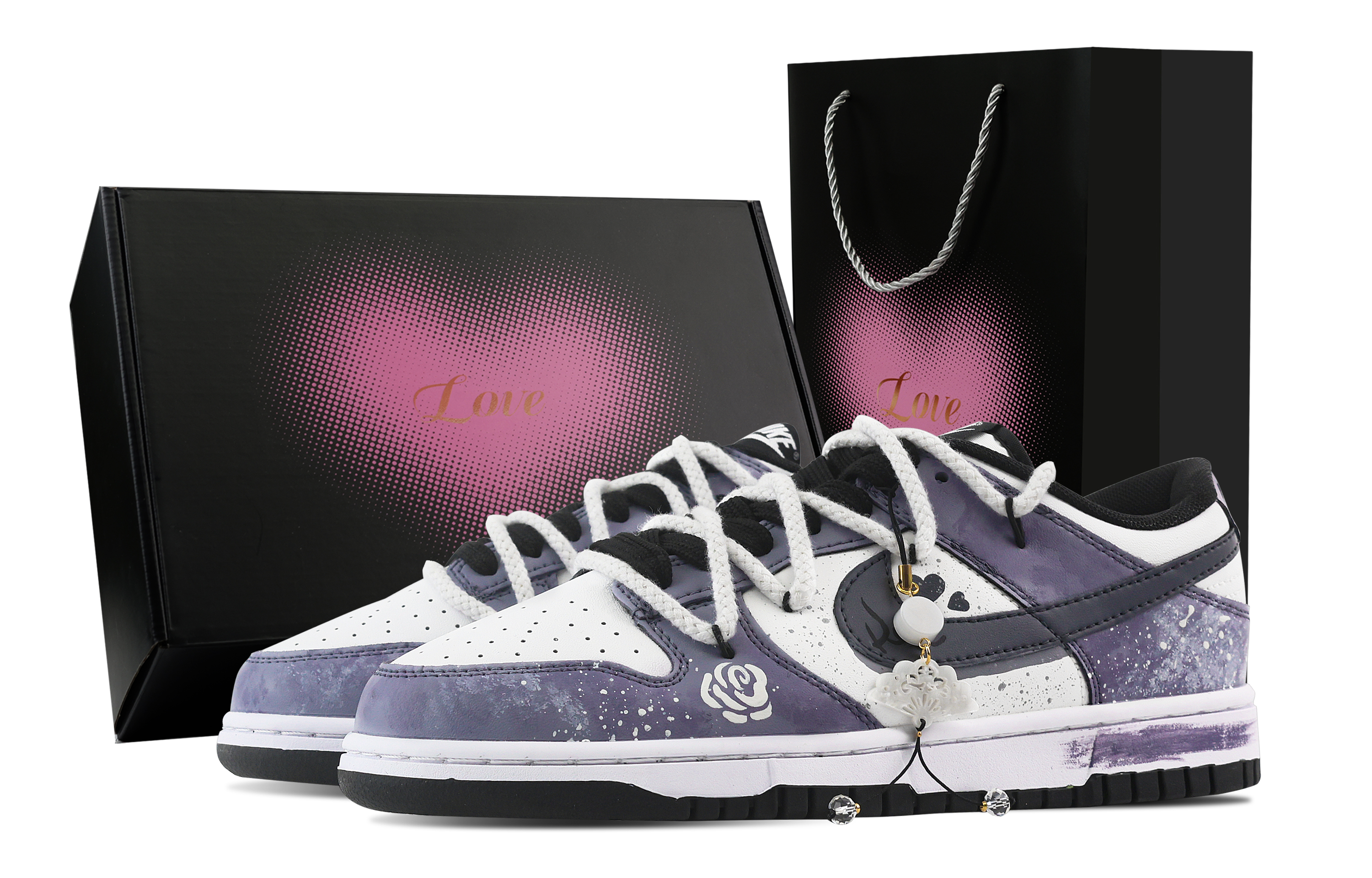 Nike Dunk Paris Rose, Heart Box Abrasion Resistant Low top Skateboard Shoes Unisex Purple