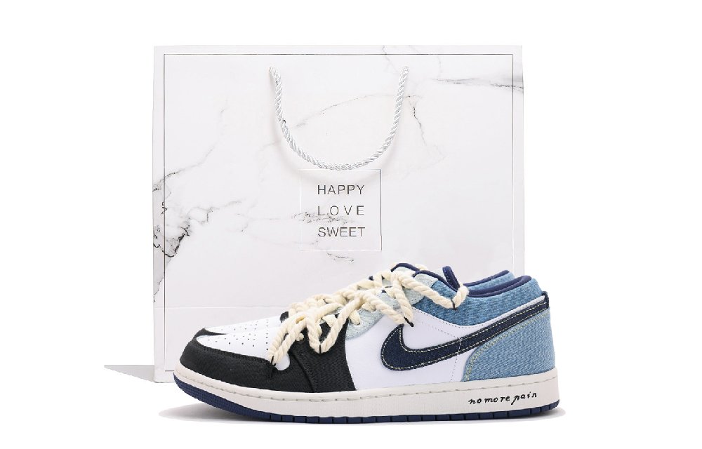 Jordan Air Jordan 1 Abrasion Resistant Low Top Vintage Basketball Shoes Men's White Blue