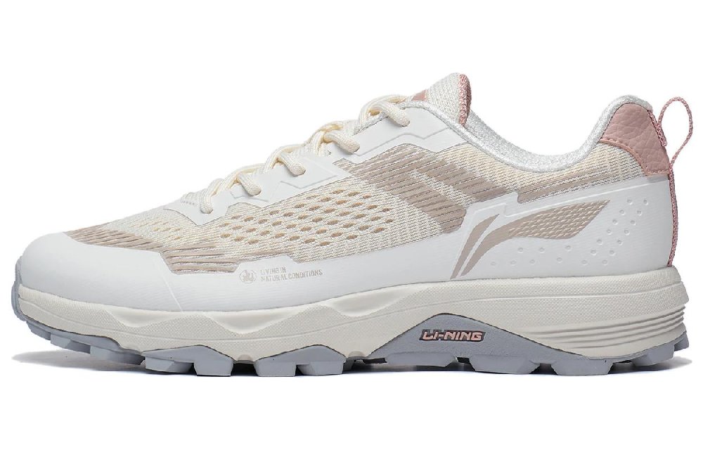 LiNing Shock Absorbers Slip Resistant Abrasion Resistant Low top Running Shoes Women's Ecru Pearl White