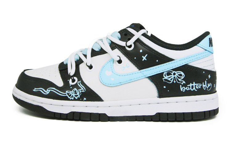 Nike Dunk Low-Top Skateboard Shoes GS Black Blue
