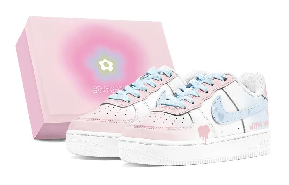 Nike Air Force 1 Air Force 1, Couple's Abrasion Resistant Low top Skateboard Shoes Women's Blue Pink