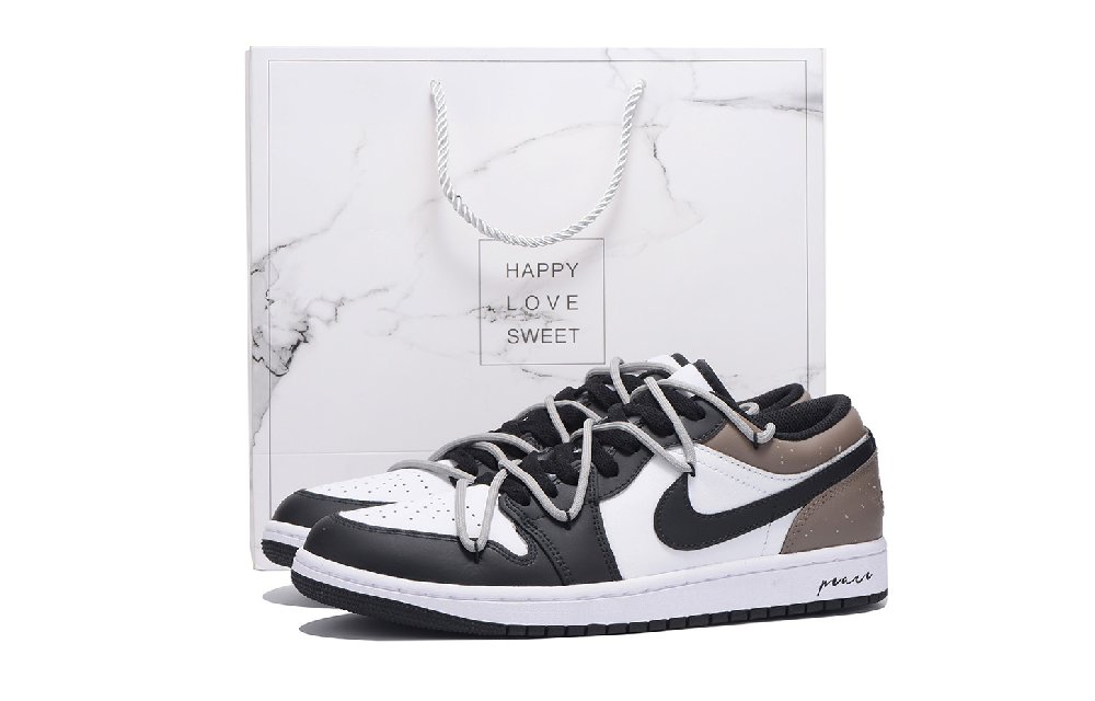 Jordan Air Jordan 1 Anti-Slip Wear-Resistant Low-Top Vintage Basketball Shoes Men's Black Brown