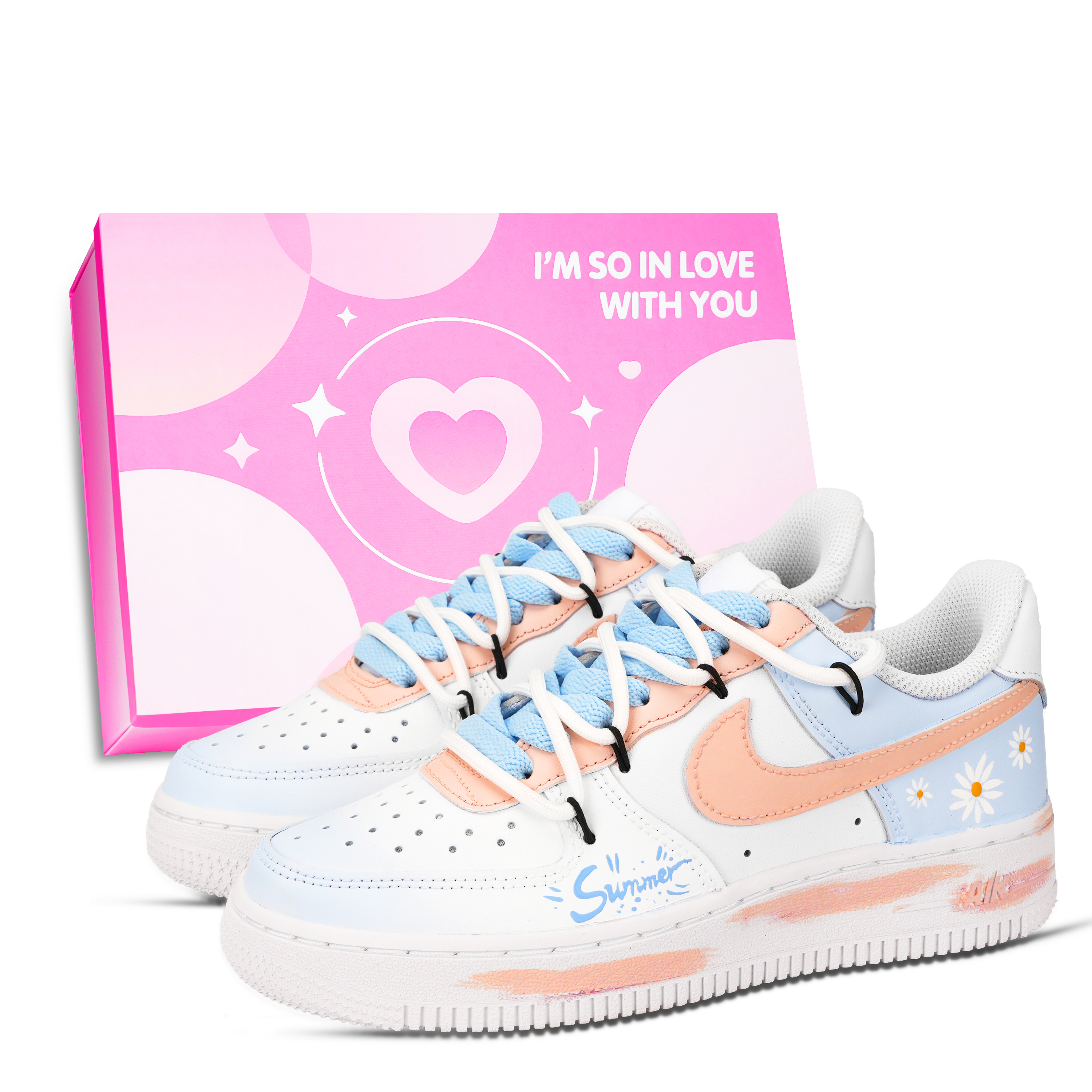 Nike Air Force 1 Summer Daisy Abrasion Resistant Low top Skateboard Shoes Unisex Blue Orange White