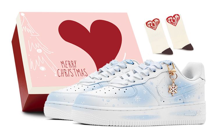 Nike Air Force 1 Low Air Force 1 Christmas Snowfall Slip-Resistant Cushioning Low-Top Skateboard Shoes Men's Blue White