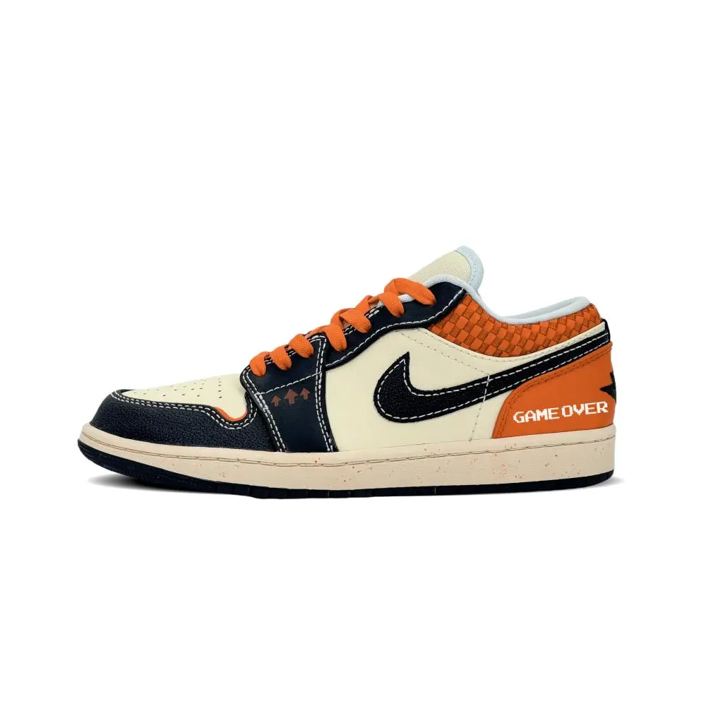 Jordan Air Jordan 1 Abrasion Resistant Low Top Vintage Basketball Shoes Men's Black Orange
