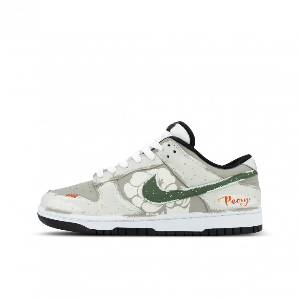 Nike Dunk Panda, Dunhuang Peony Abrasion Resistant Low top Skateboard Shoes Unisex Green White