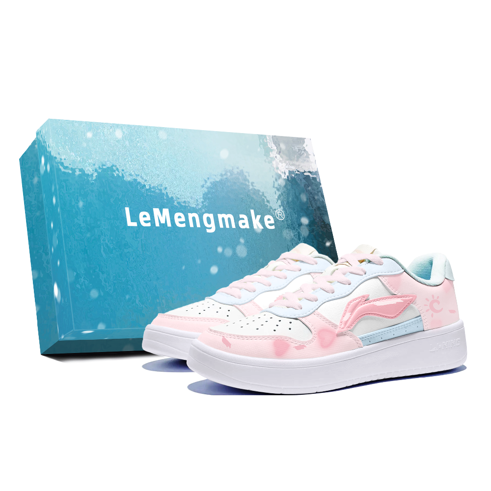 LiNing Pontoon Boats Anti Slip Wear Resistant Low Top Skateboard Shoes Women's Pink Blue