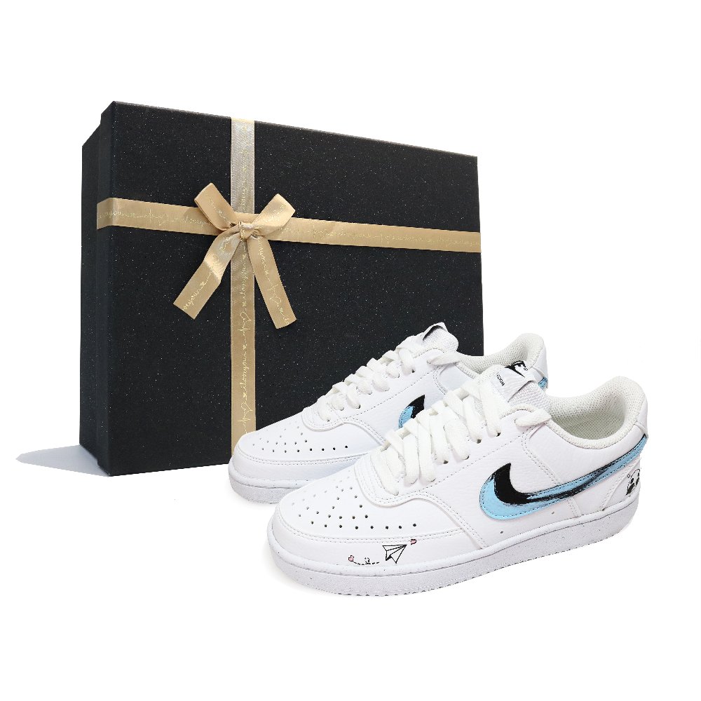 Nike Court Vision 1 Stopping At You, Box Anti Slip Wear Resistant Low Top Skateboard Shoes Unisex White Blue