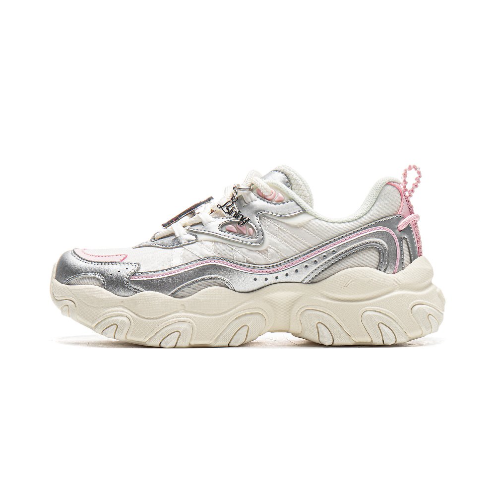 Disney x LiNing Cat Paw Lite3 Slip Resistant, Abrasion Resistant, Lightweight Low top Casual Shoes Women's White Silver