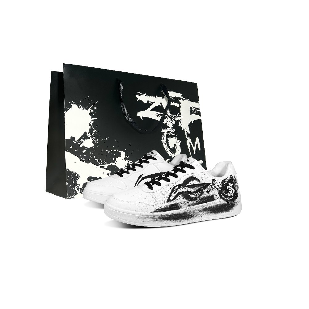 LiNing Pontoon Boats Slip Resistant, Abrasion Resistant, Breathable Low Top Skateboard Shoes Men's Black White