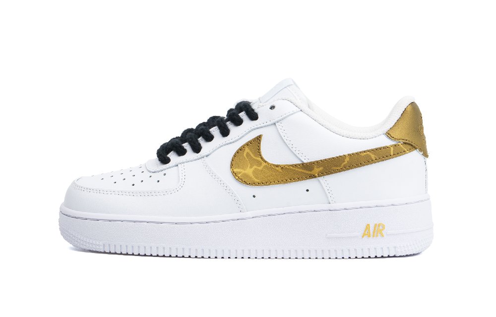 Nike Air Force 1 Cushioning, Wear Resistant Low Top Skateboard Shoes Unisex Gold