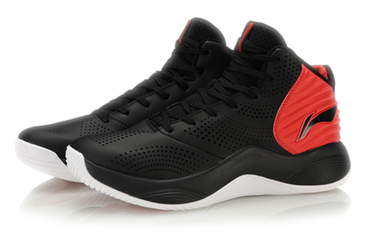 LiNing Magic Cloud Coverage Support High-Top Basketball Shoes Men's Black Red Fleece-Lined