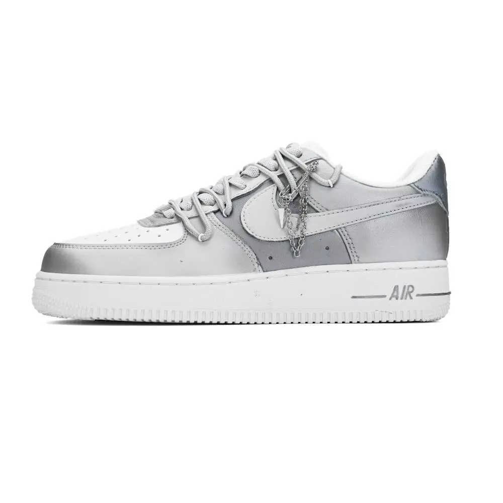 Nike Air Force 1 Mercury Reversal Cushioning, Wear Resistant Low top Skateboard Shoes Unisex Silver