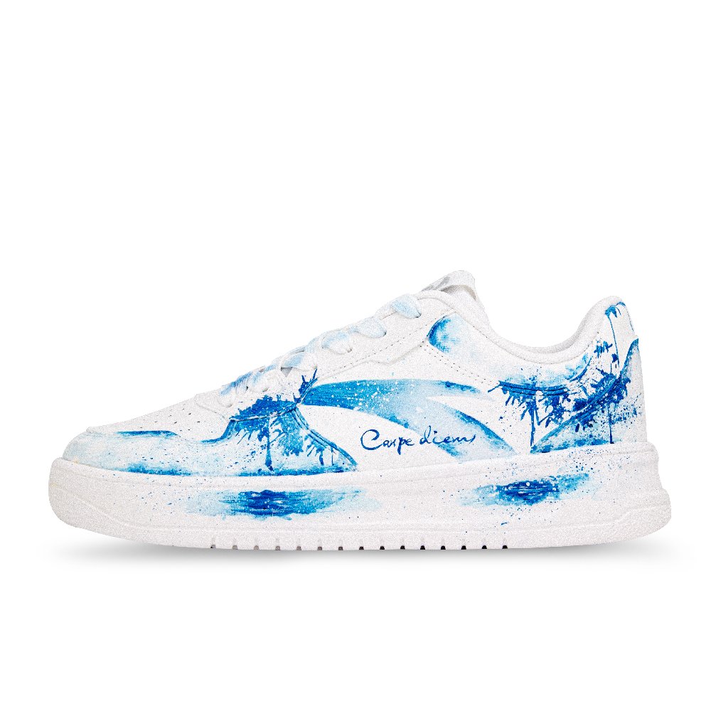 Anta Relaxed Anti Slip And Wear Resistant Height Increasing Low Top Skateboard Shoes Unisex Blue White