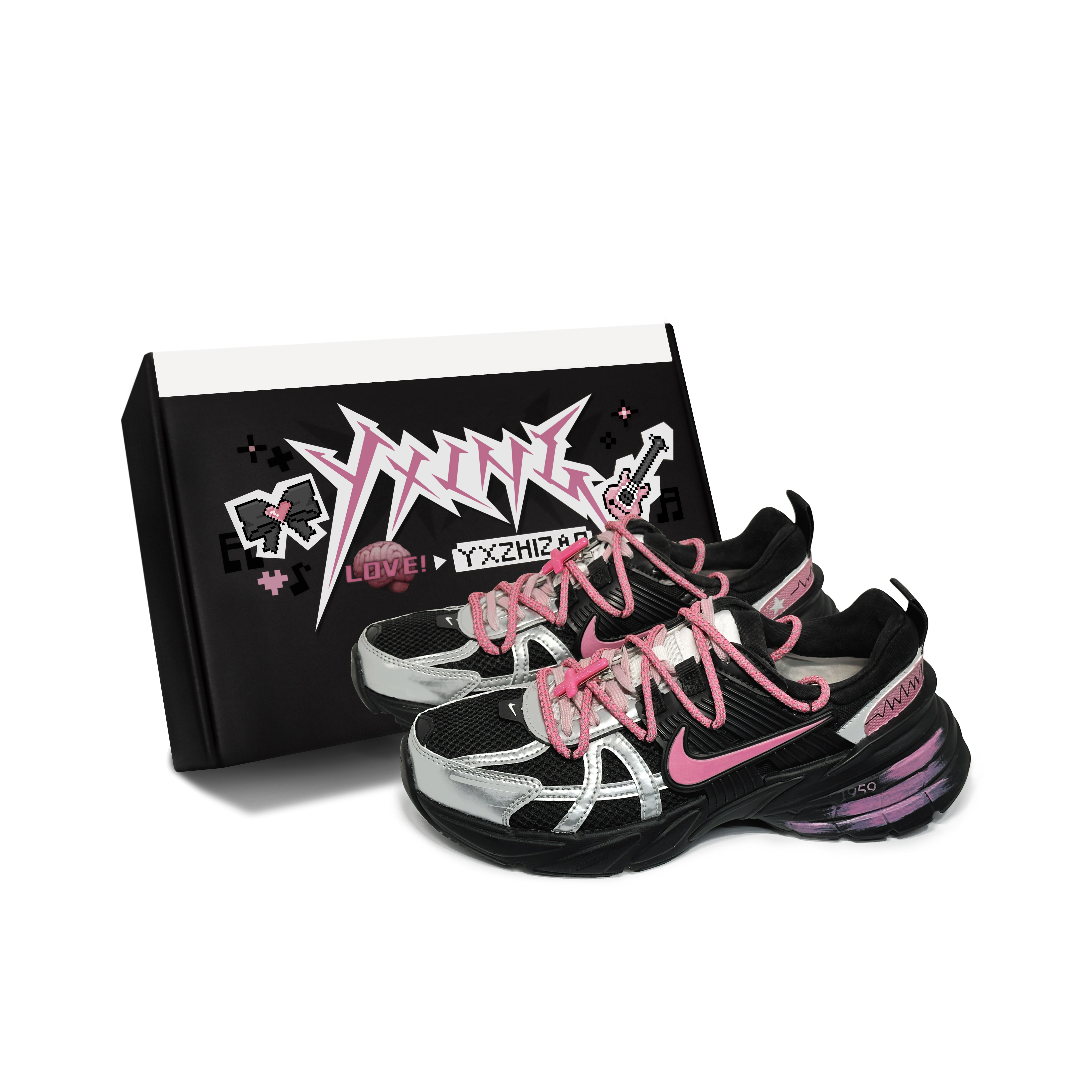 Nike V2K Run Breathable Low Top Casual Running Shoes Women's Black Pink