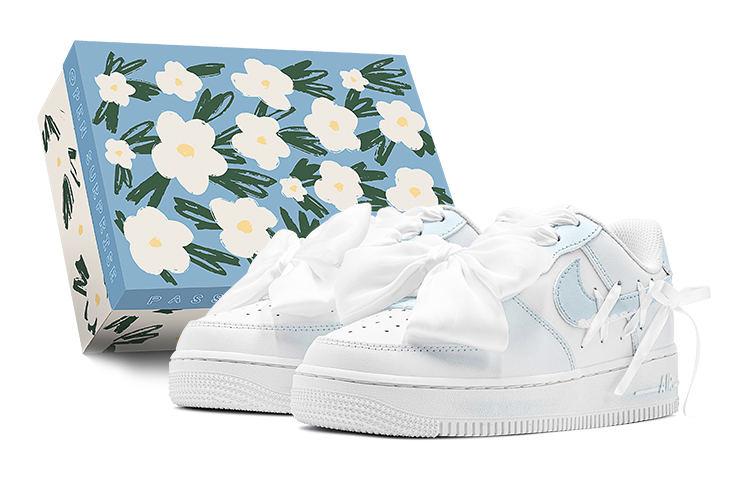 Nike Air Force 1 Air Force 1 White Ribbon Bowknot Low-Top Skateboard Shoes GS Blue White